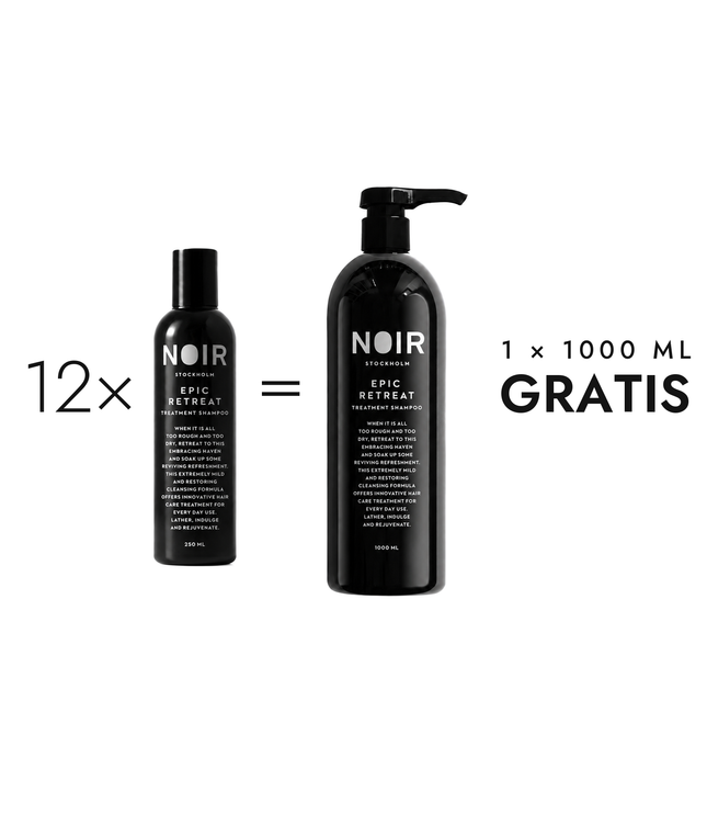 12 x 250 ml Epic Retreat Shampoo + 1 x 1000 ml cadeau